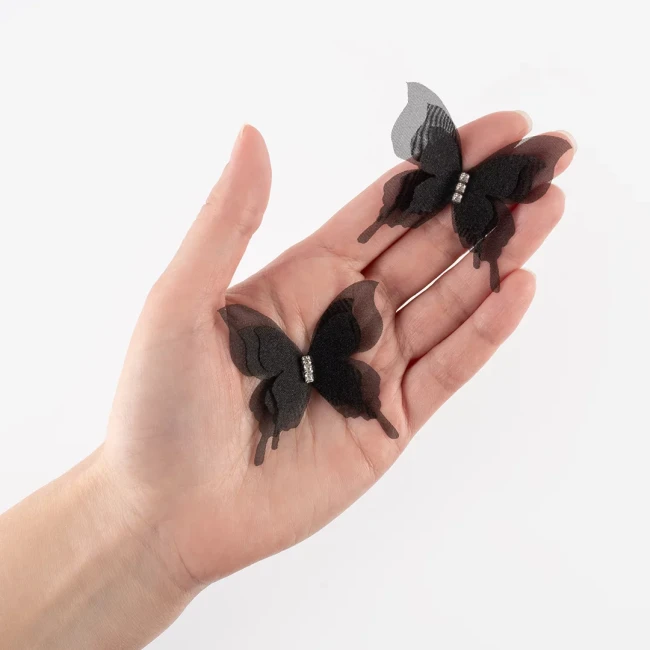 Декоративные бабочки Шифоновые, трехслойные, клеевые точки в компл, Черный, 4,5*5 см, 10 шт.