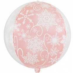 Fa (22"/56 см) Сфера 3D, Снежинки, Розовый/Прозрачный, 1 шт.