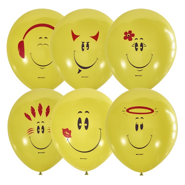 М (12"/30 см) /Пастель (шелк) YELLOW 1 ст. 2 цв. рис Смайл, 25 шт.