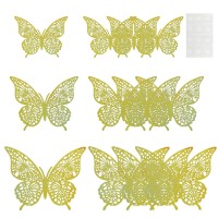 Наклейки Волшебные бабочки, Золото, 8-12 см*4 шт, 12 шт, 1 упак.