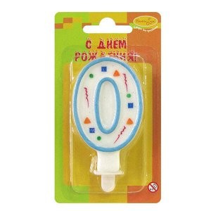 MC Свеча Цифра 0 Голубое Конфетти 7 см