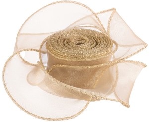 Лента декоративная (4 см*9,14 м) Органза с леской, Золотая кайма, Золото, 1 шт.