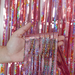 Занавес Дождик Лазерный, Розовый, Голография, 100*200 см, 1 шт. Занавес Дождик Лазерный, Розовый, Голография, 100*200 см, 1 шт.