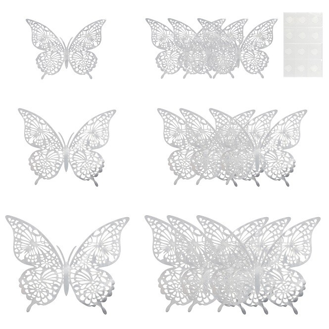 Наклейки Волшебные бабочки, Серебро, 8-12 см*4 шт, 12 шт, 1 упак.