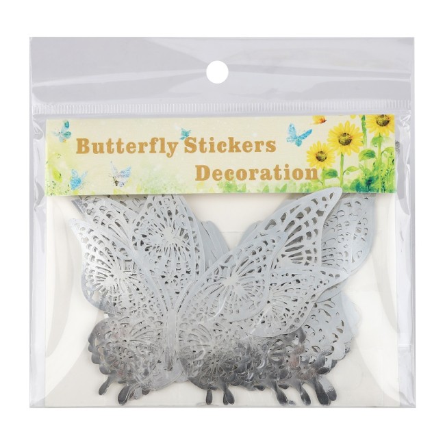 Наклейки Волшебные бабочки, Серебро, 8-12 см*4 шт, 12 шт, 1 упак.