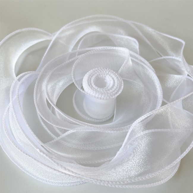 Лента декоративная (4 см*9,14 м) Органза с леской, Белый, 1 шт.