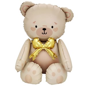 Вз (28''/71 см) ФИГУРА AIR Мишка бежевый бант золотой, в уп. 1 шт.