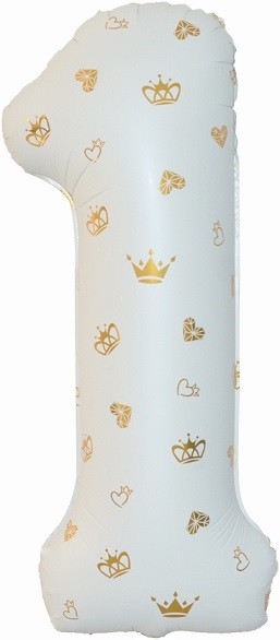 Fa (34"/86 см) Цифра, 1 Золотые короны, Белый, 1 шт. в упак.