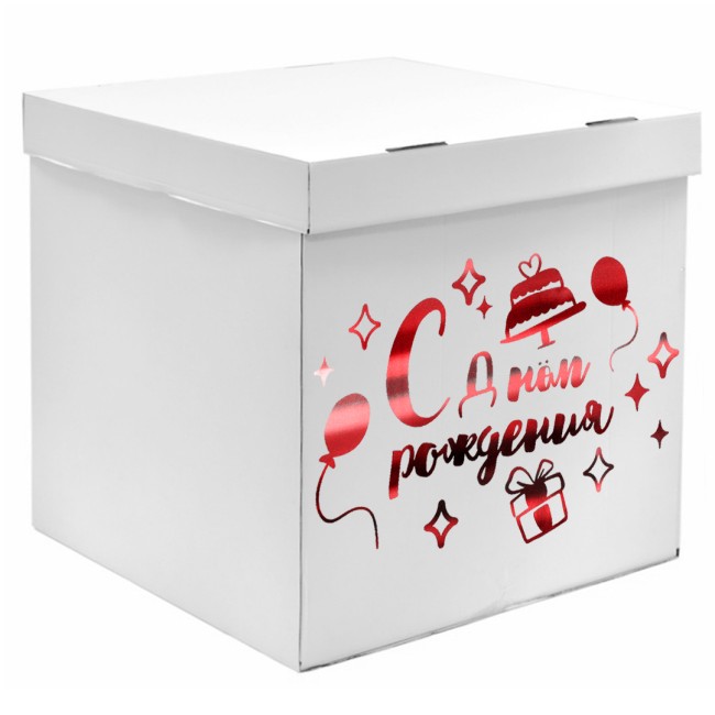 Наклейка С Днем Рождения, 42*30 см, Красный, Металлик, 1 шт.