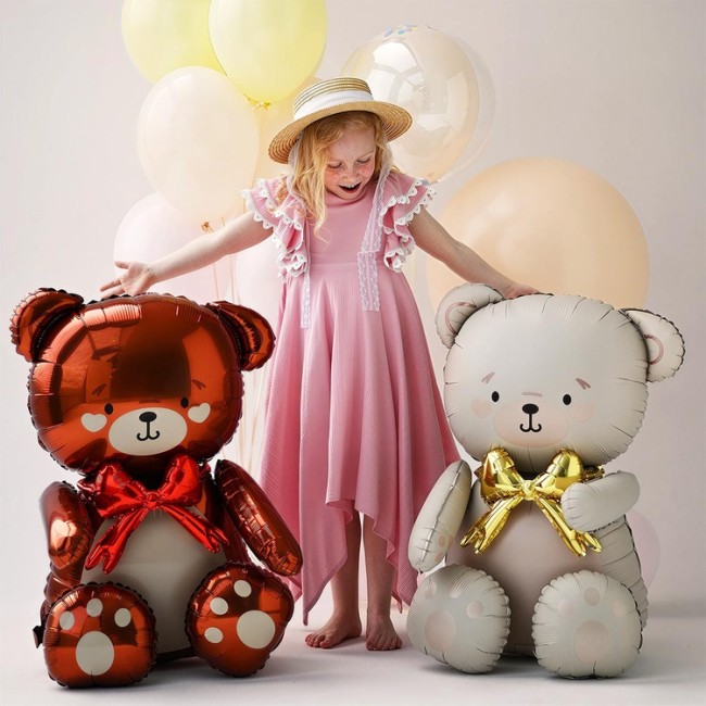 Вз (28''/71 см) ФИГУРА AIR Мишка коричневый бант красный, в уп, 1 шт.