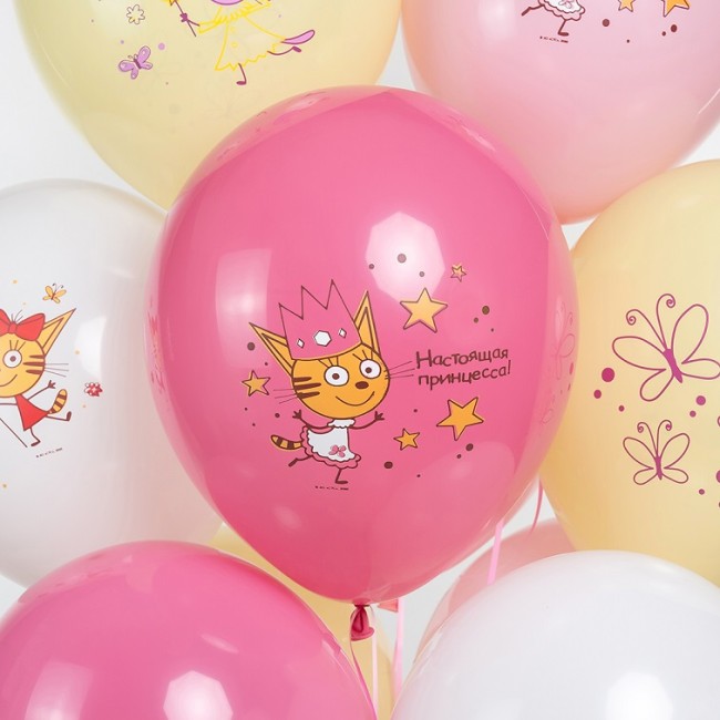 Дб (12''/30 см) Три Кота, Принцессы, Ассорти, пастель, 1 ст, 25 шт.