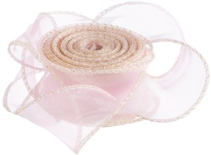 Лента декоративная (4 см*9,14 м) Органза с леской, Золотая кайма, Розовая сирень, 1 шт.