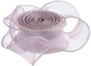 Лента декоративная (4 см*9,14 м) Органза с леской, Золотая кайма, Сиреневый, 1 шт.