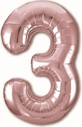Ag (40"/102 см) Цифра, 3, Slim, Розовое Золото, в упаковке 1 шт.