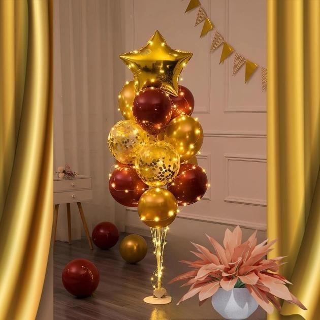 Стойка для шаров Фонтан, 25 насадок, с подсветкой, 1,9 м, Теплый белый, 1 шт.