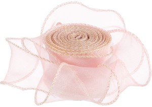 Лента декоративная (4 см*9,14 м) Органза с леской, Золотая кайма, Розовый, 1 шт.