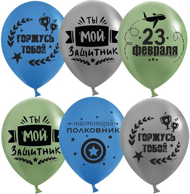 Дб (12''/30 см) С 23 Февраля, Мой Защитник!, Ассорти, пастель, 2 ст, 25 шт.