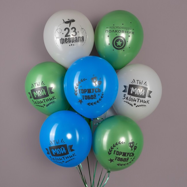 Дб (12''/30 см) С 23 Февраля, Мой Защитник!, Ассорти, пастель, 2 ст, 25 шт.