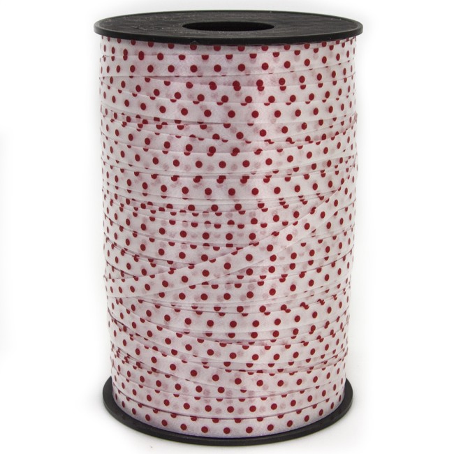 Лента полипропиленовая (0,5 см*250 м) Красный горошек, Белый, 1 шт.