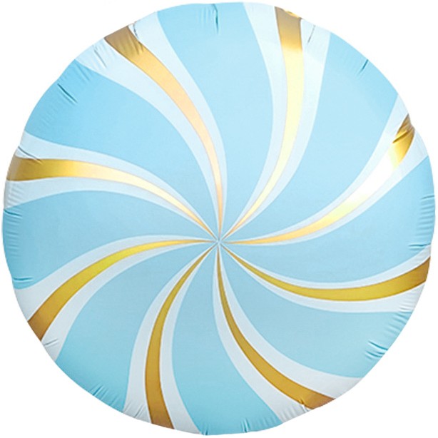 Fa (18''/46 см) Круг, Леденец, Голубой/Золото, Сатин, 1 шт.