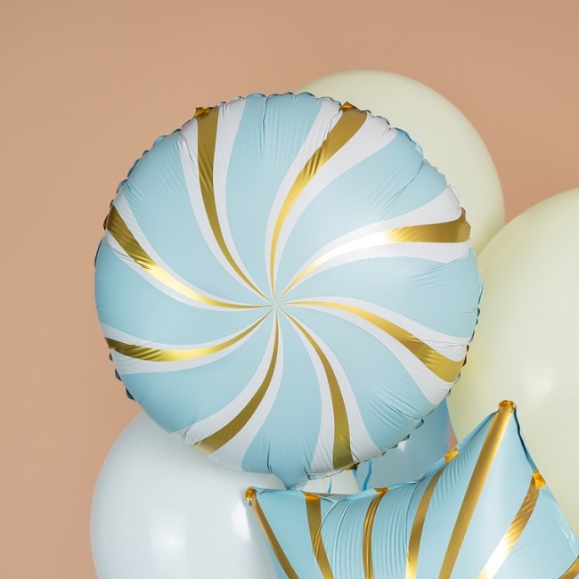 Fa (18''/46 см) Круг, Леденец, Голубой/Золото, Сатин, 1 шт.