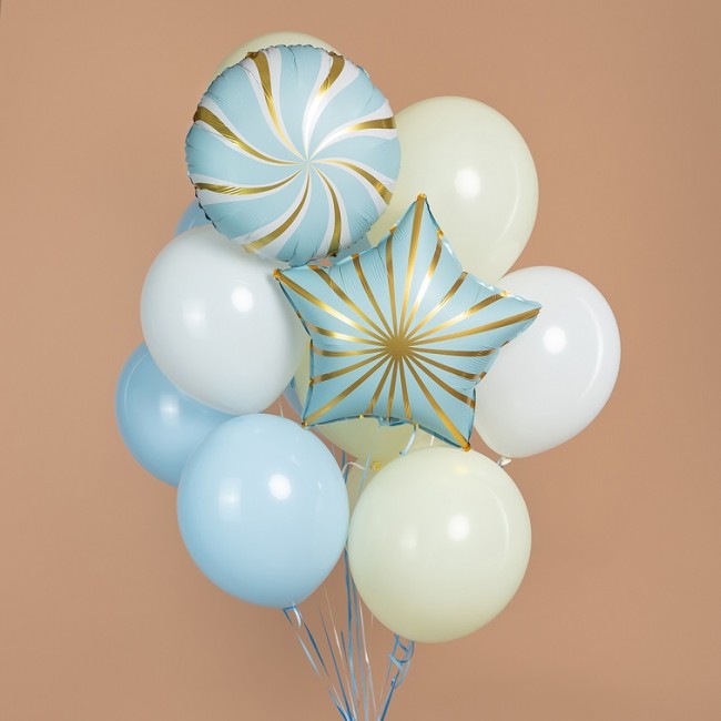 Fa (18''/46 см) Круг, Леденец, Голубой/Золото, Сатин, 1 шт.