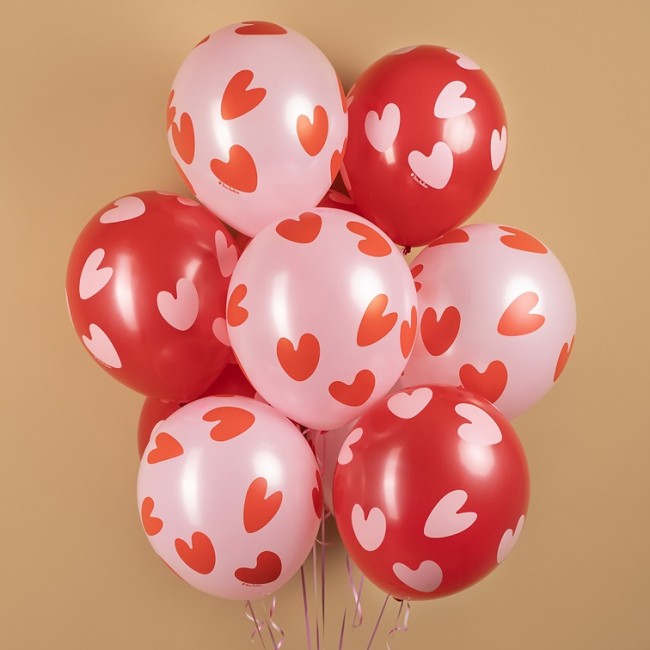 512 (12''/30 см) Воздушные сердца, Красный/Розовый, пастель, 5 ст, 25 шт.