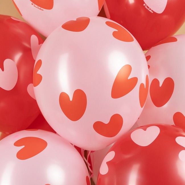 512 (12''/30 см) Воздушные сердца, Красный/Розовый, пастель, 5 ст, 25 шт.