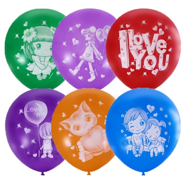 М (12"/30 см) /Пастель+Декоратор (растр) 2 ст. рис I love you, 50 шт.