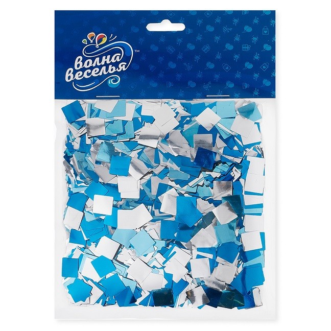 Конфетти фольга Квадрат, Голубой микс, Металлик, 1 см, 50 г.