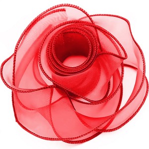 Лента декоративная (4 см*9,14 м) Органза с леской, Красный, 1 шт.