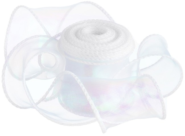 Лента декоративная (4 см*9,14 м) Органза с леской, Белый, Хамелеон, 1 шт.