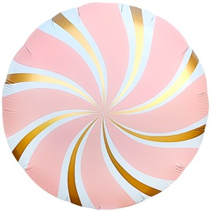 Fa (18''/46 см) Круг, Леденец, Розовый/Золото, Сатин, 1 шт.