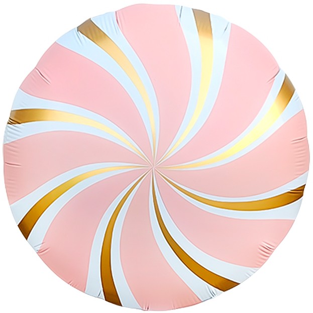 Fa (18''/46 см) Круг, Леденец, Розовый/Золото, Сатин, 1 шт.