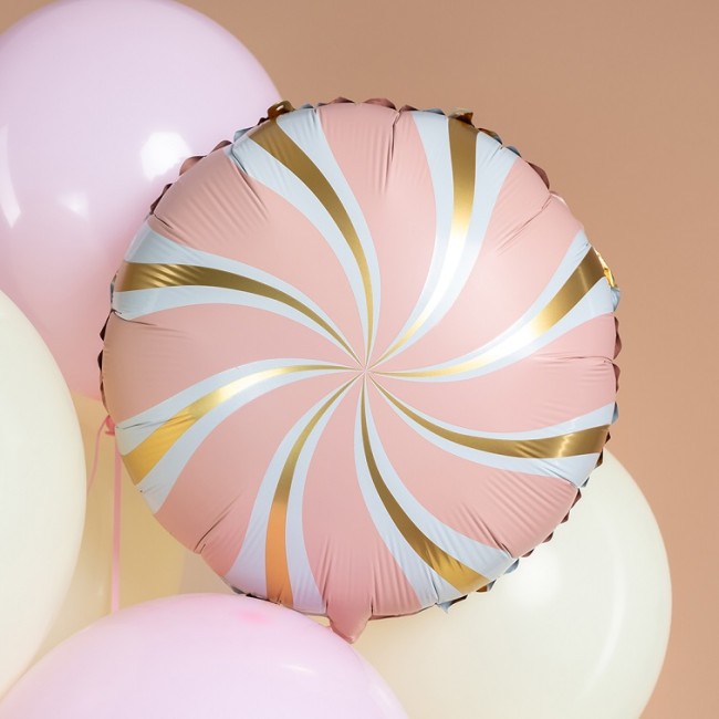Fa (18''/46 см) Круг, Леденец, Розовый/Золото, Сатин, 1 шт.