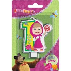 Свеча Цифра 1, Маша и Медведь, 8см