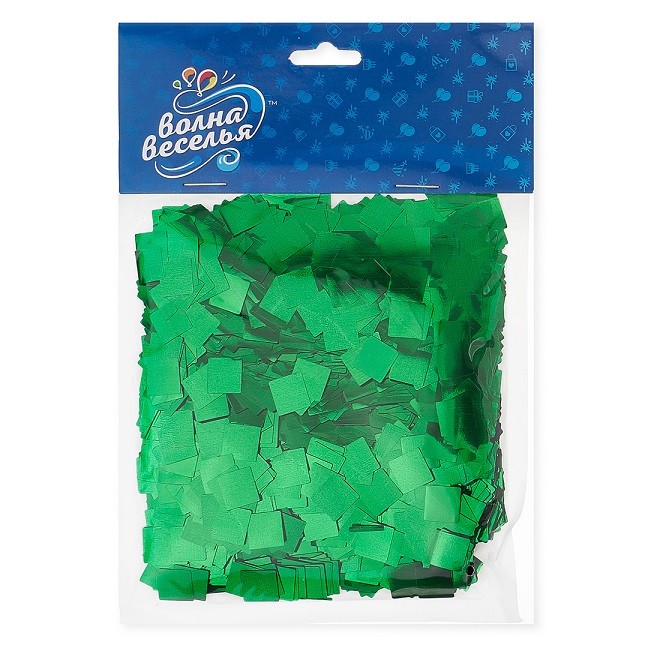 Конфетти фольга Квадрат, Зеленый, Металлик, 1 см, 50 г.