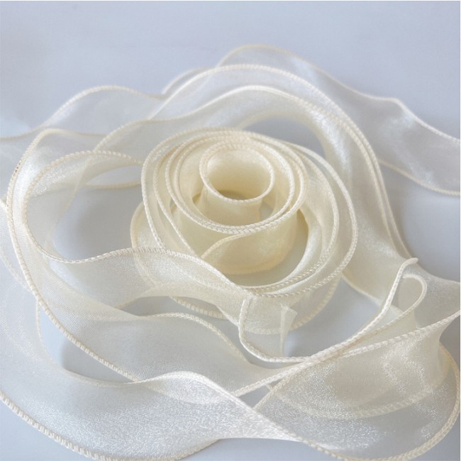 Лента декоративная (4 см*9,14 м) Органза с леской, Кремовый, 1 шт.