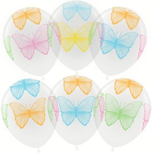 Вв (12''/30 см) Яркие бабочки, Прозрачный (600), кристалл, 5 ст, 25 шт.