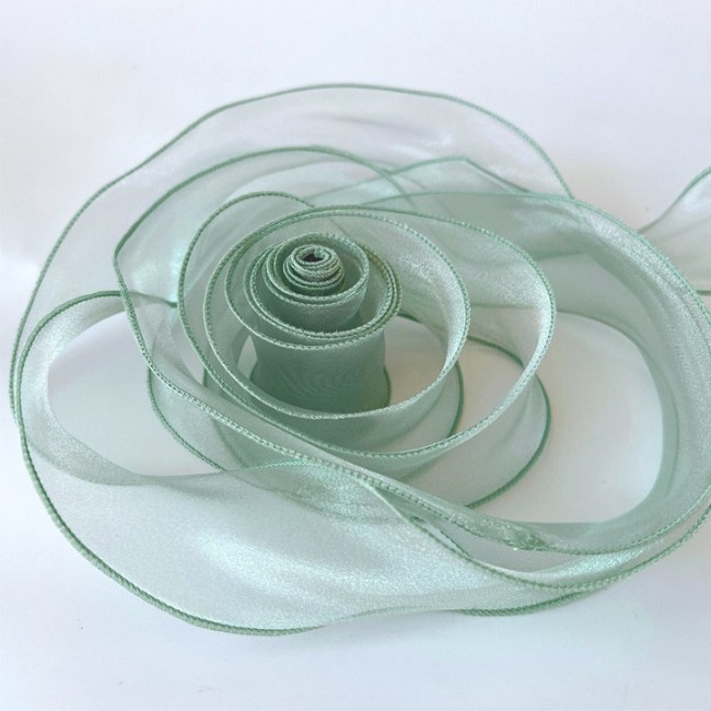 Лента декоративная (4 см*9,14 м) Органза с леской, Нежная мята, 1 шт.