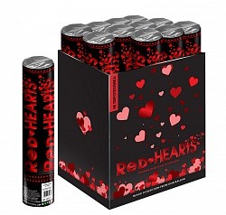 Пневмохлопушка (12"/30 см) Металлизированные сердца, Красный, 1 шт.