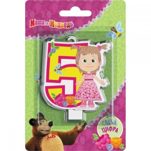 Свеча Цифра 5, Маша и Медведь, 8см