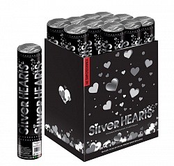 Пневмохлопушка (12''/30 см) Металлизированные сердца, Серебро, 1 шт.