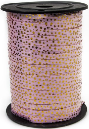 Лента (0,5 см*250 м) Золотые точки, Розовый, Металлик, 1 шт.