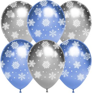 ДБ (12''/30 см) Снежинки, Серебро/Голубой, хром, 5 ст, 25 шт.