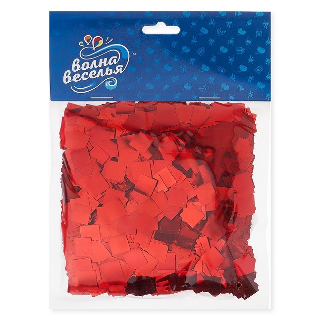 Конфетти фольга Квадрат, Красный, Металлик, 1 см, 50 г.