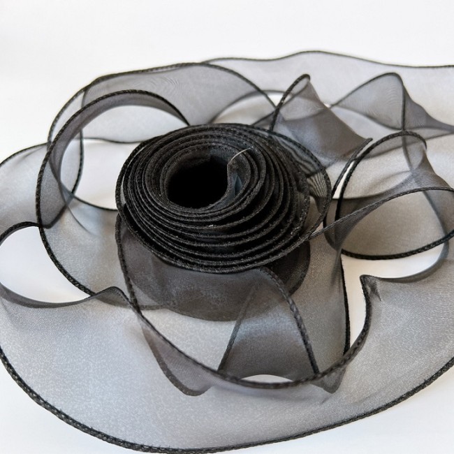 Лента декоративная (4 см*9,14 м) Органза с леской, Черный, 1 шт.