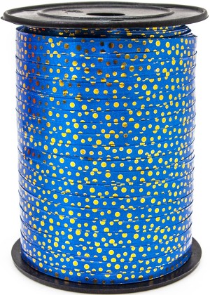 Лента (0,5 см*250 м) Золотые точки, Синий, Металлик, 1 шт.