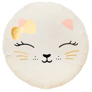 Fa (18''/46 см) Круг, Кошечка с бантом, Кремовый, Сатин, 1 шт.
