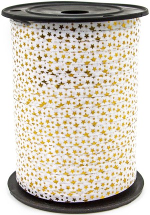 Лента (0,5 см*230 м) Золотые звезды, Белый, Металлик, 1 шт.